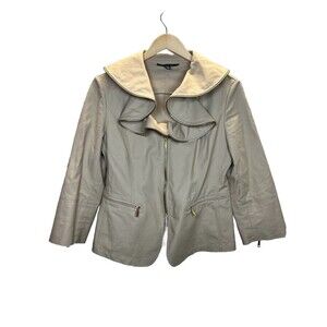 Lafayette 148 Womens Blazer Lightweight Jacket 2-Way Zip Size 4 Tan Ruffle